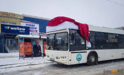 Новогодний колпачок "надел" к праздникам павлодарский автобус